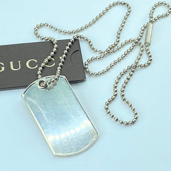 Gucci Dog Tag Pendant Necklace Sterling Silver 925 Made in Italy 22" 31g JR297 - Picture 1 of 9